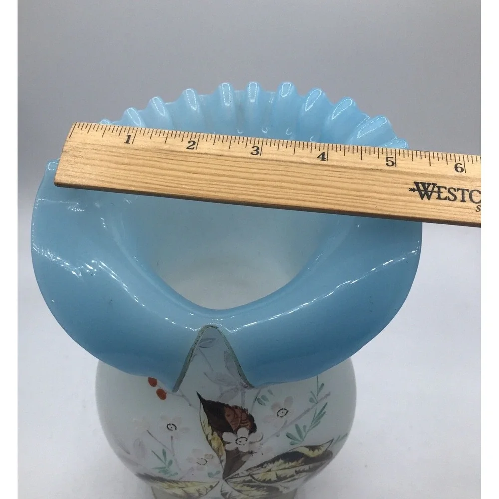Bristol handblown glass Ruffled Collared Vase hand painted UNIQUE‎